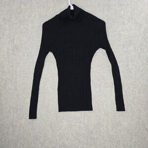 Dots Womens Black Ribbed Turtleneck Sweater Slim Fit Medium Stretch Top